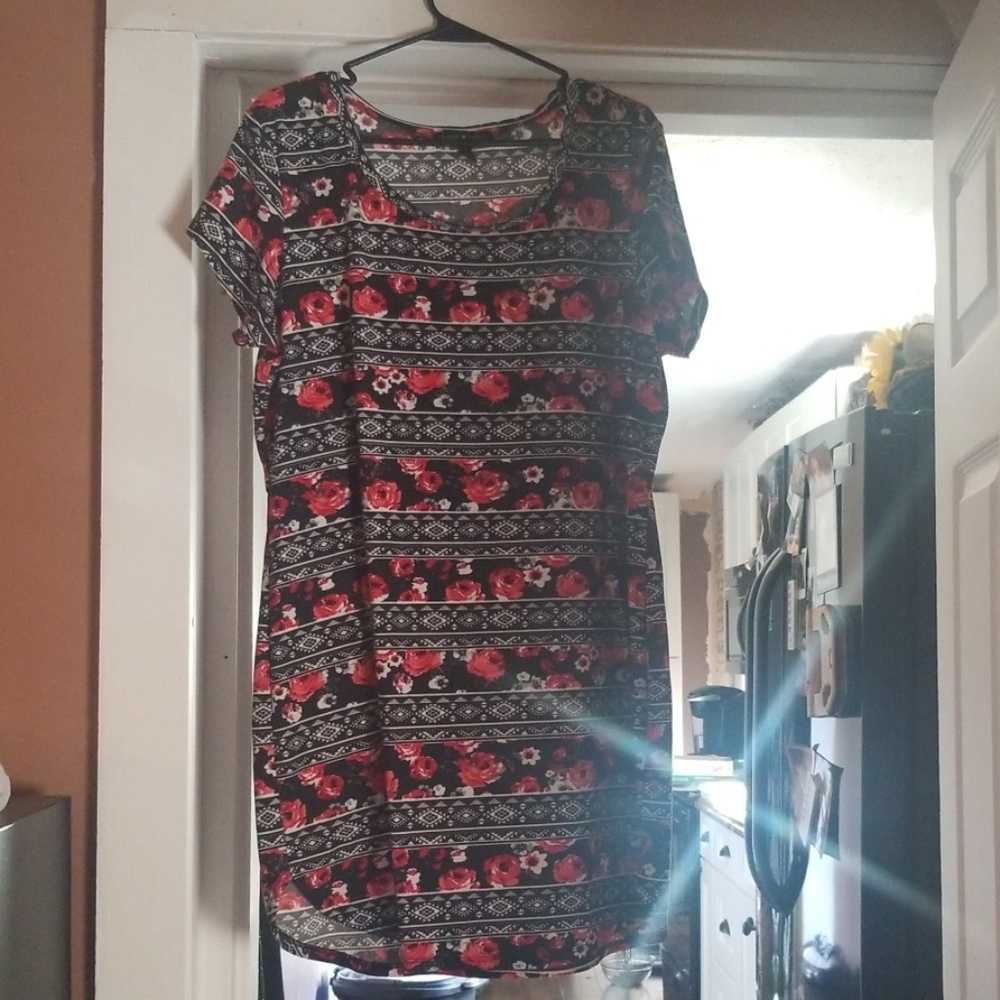 Black Red Flowered Tshirt Dress